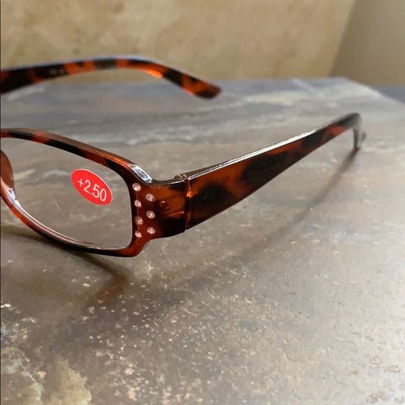 Tortoise Frames W/ Pink Crystal Bling Readers 2.50 - Picture 6 of 11